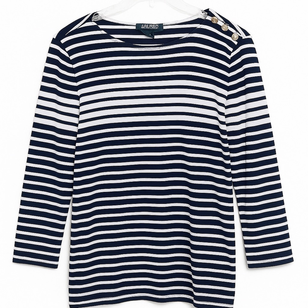 Ralph Lauren Navy and White Striped Long Sleeve Top size XL